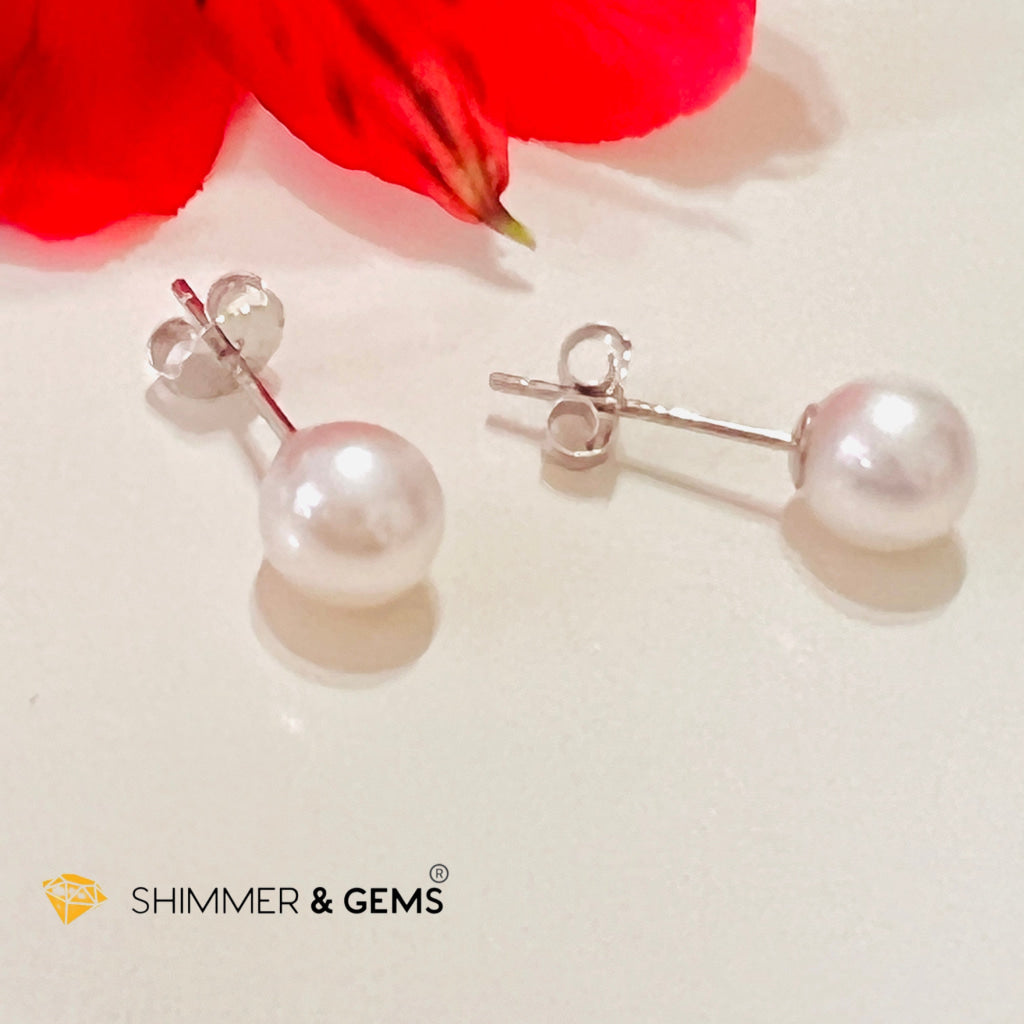 Freshwater Pearl 6Mm Round Earrings 925 Silver (Aa Grade)