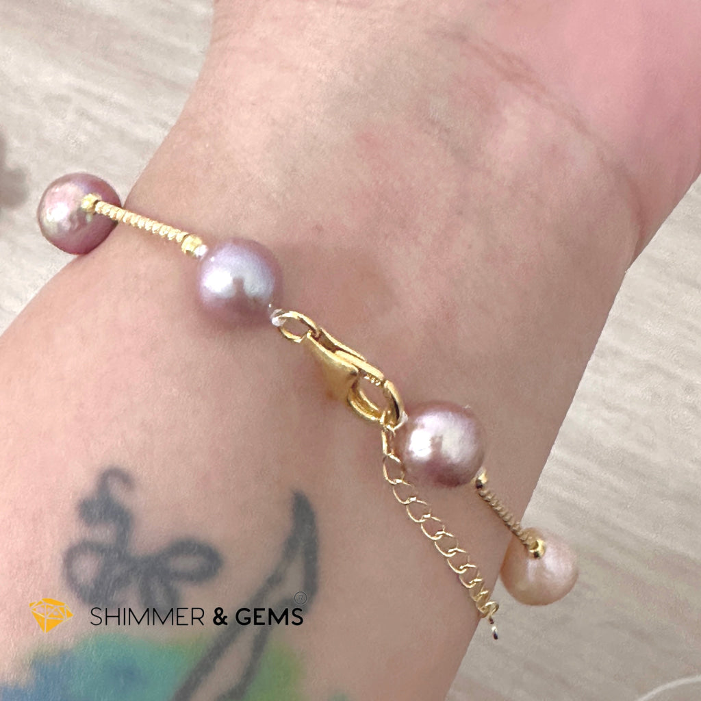 Freshwater Pearl 9-10mm Baroque Mixed Colour 925 Silver Gold Bracelet (adjustable) AAGrade