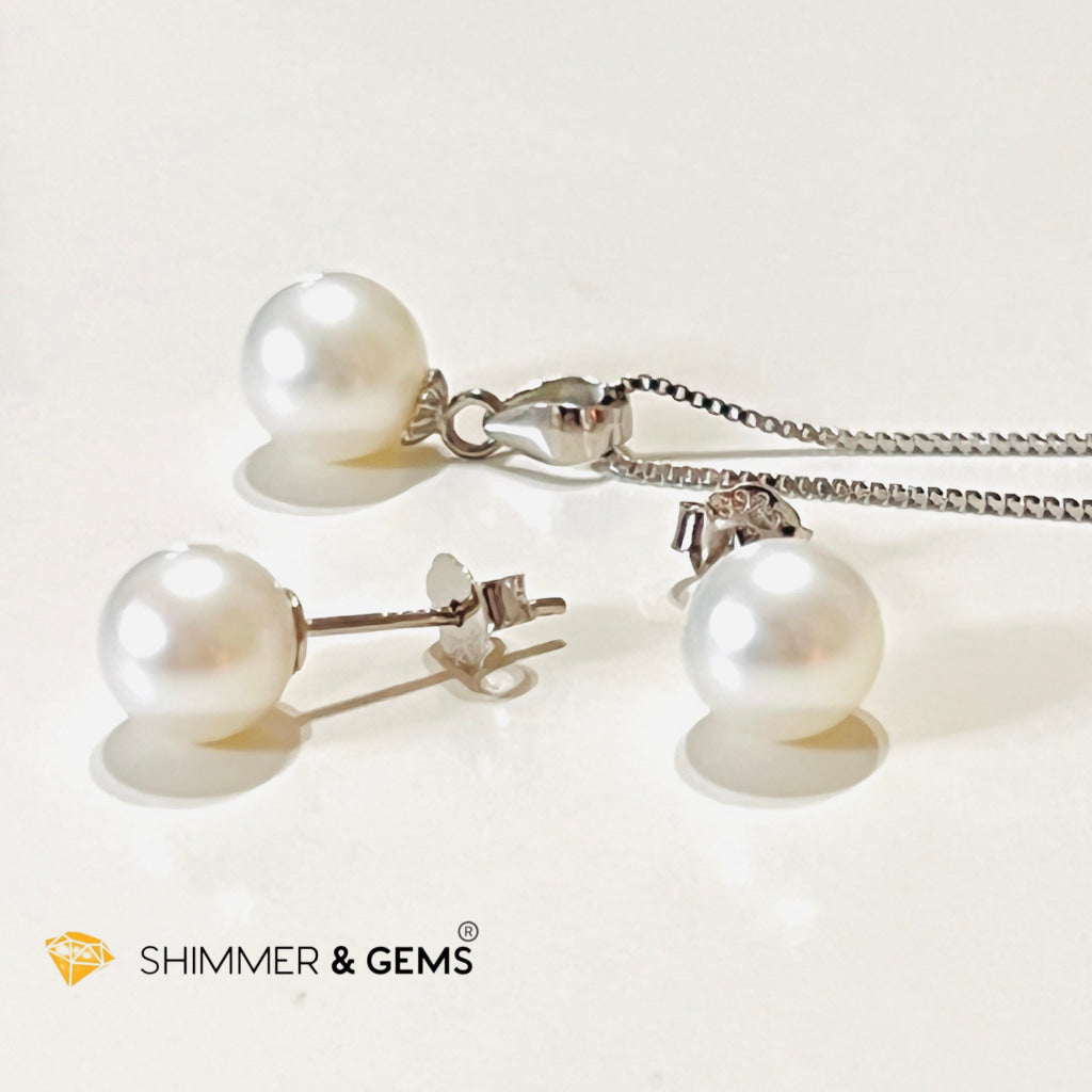 Freshwater Pearl Stud Earrings & Pendant With 925 Silver Chain Set