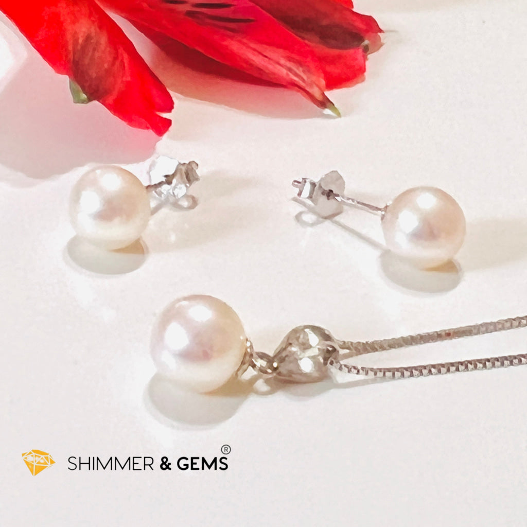 Freshwater Pearl Stud Earrings & Pendant With 925 Silver Chain Set