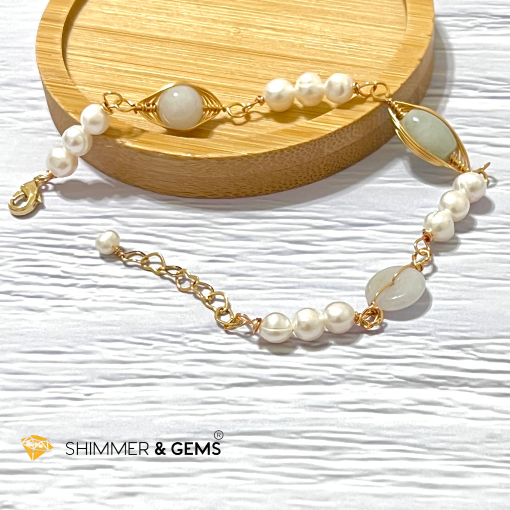 Freshwater Pearls With Jade 925 Silver Gold Plating Bracelet Bracelets