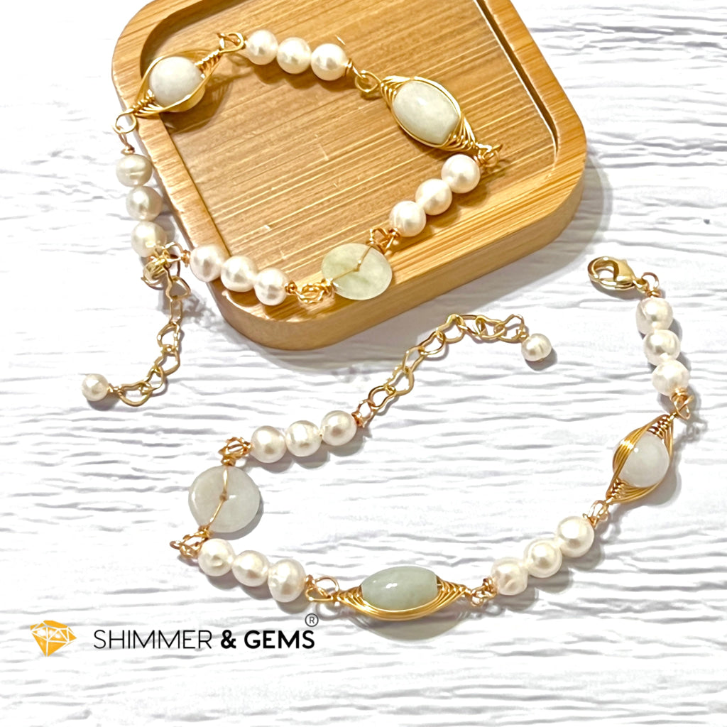 Freshwater Pearls With Jade 925 Silver Gold Plating Bracelet Bracelets