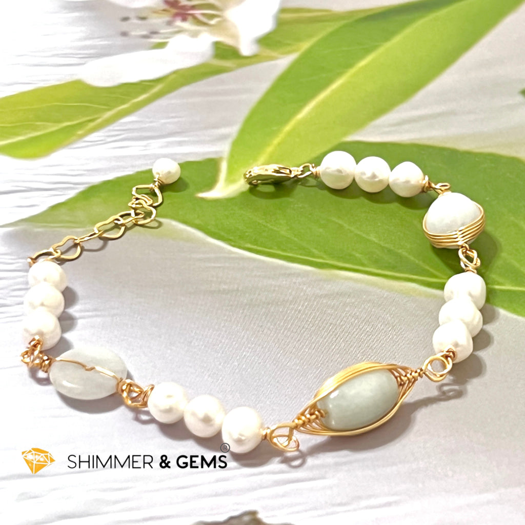 Freshwater Pearls With Jade 925 Silver Gold Plating Bracelet Bracelets