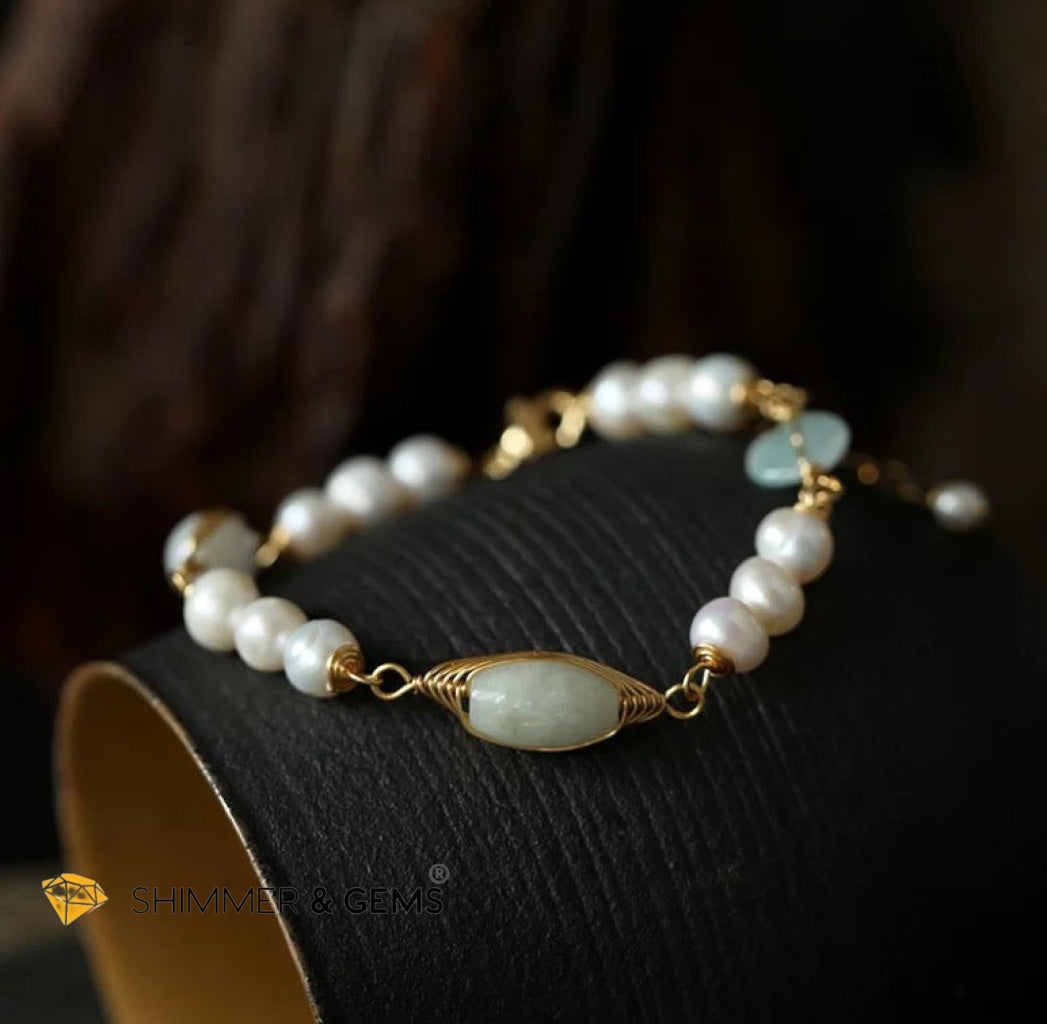 Freshwater Pearls With Jade 925 Silver Gold Plating Bracelet Bracelets