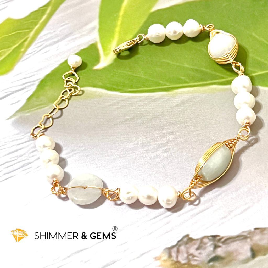 Freshwater Pearls With Jade 925 Silver Gold Plating Bracelet Bracelets