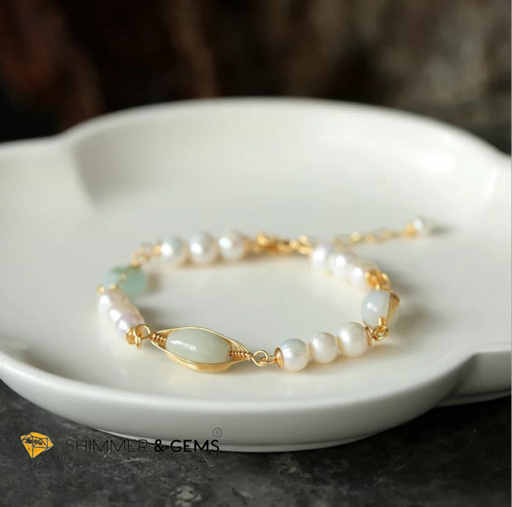 Freshwater Pearls With Jade 925 Silver Gold Plating Bracelet Bracelets