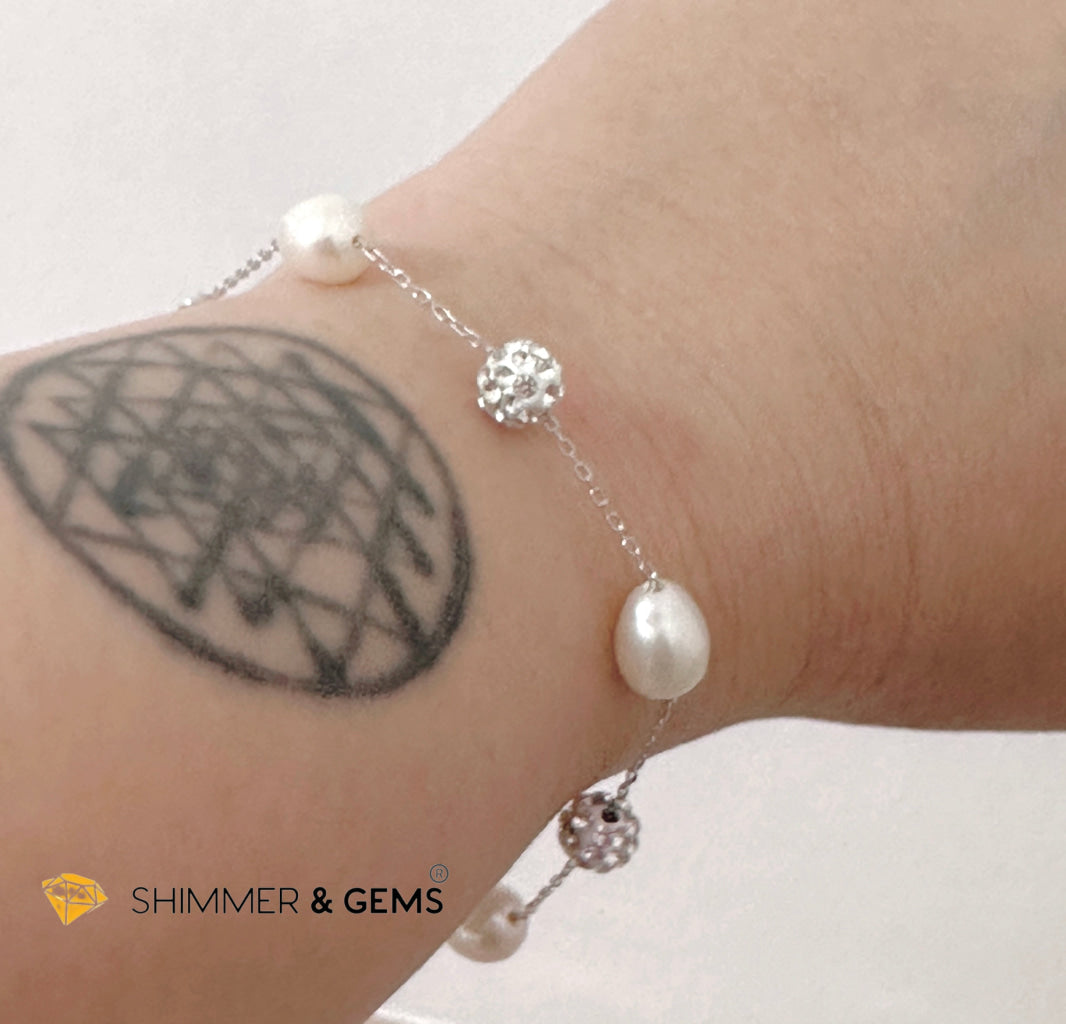 Freshwater Rice Pearl 7mm 925 Silver Bracelet