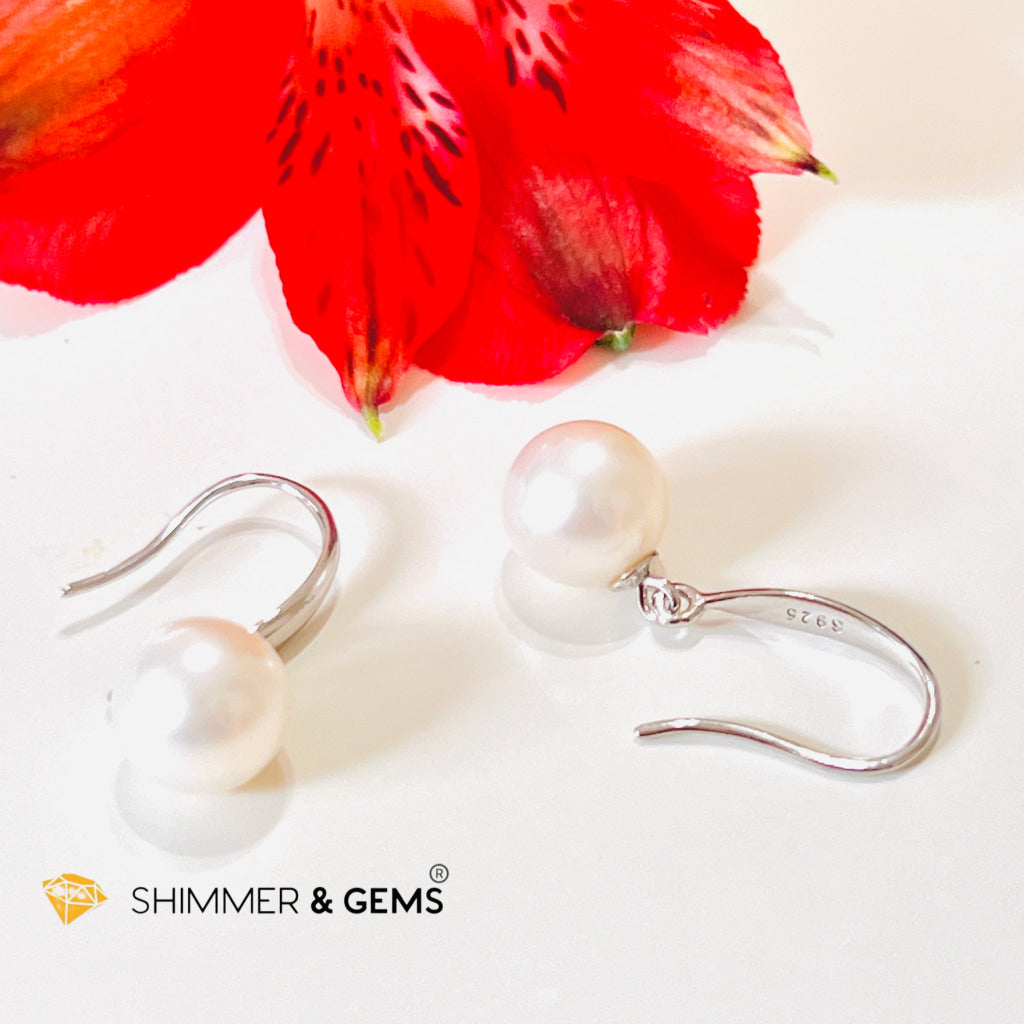 White Pearl 8-8.5Mm 925 Silver Hook Earrings (Aaa Grade)