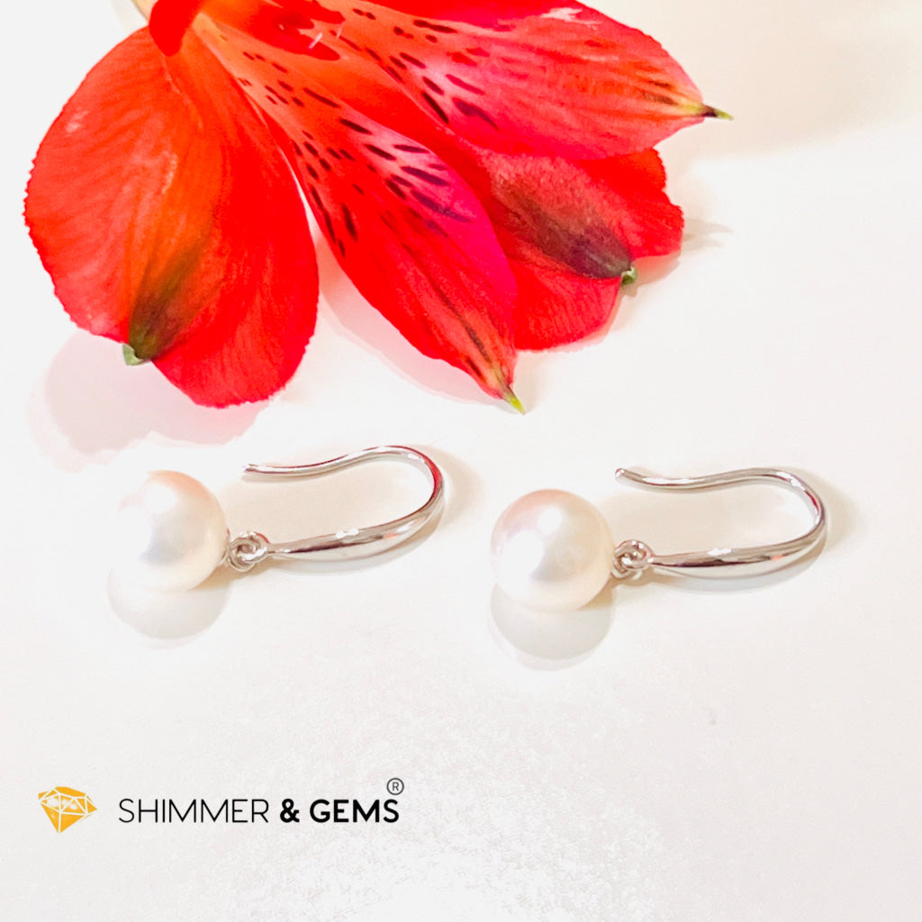 White Pearl 8-8.5Mm 925 Silver Hook Earrings (Aaa Grade)