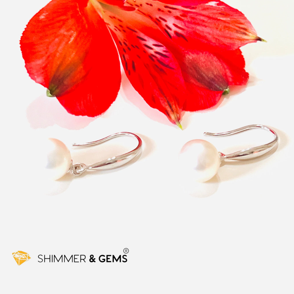 White Pearl 8-8.5Mm 925 Silver Hook Earrings (Aaa Grade)