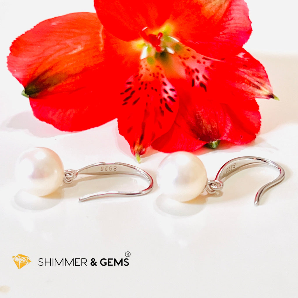 White Pearl 8-8.5Mm 925 Silver Hook Earrings (Aaa Grade)