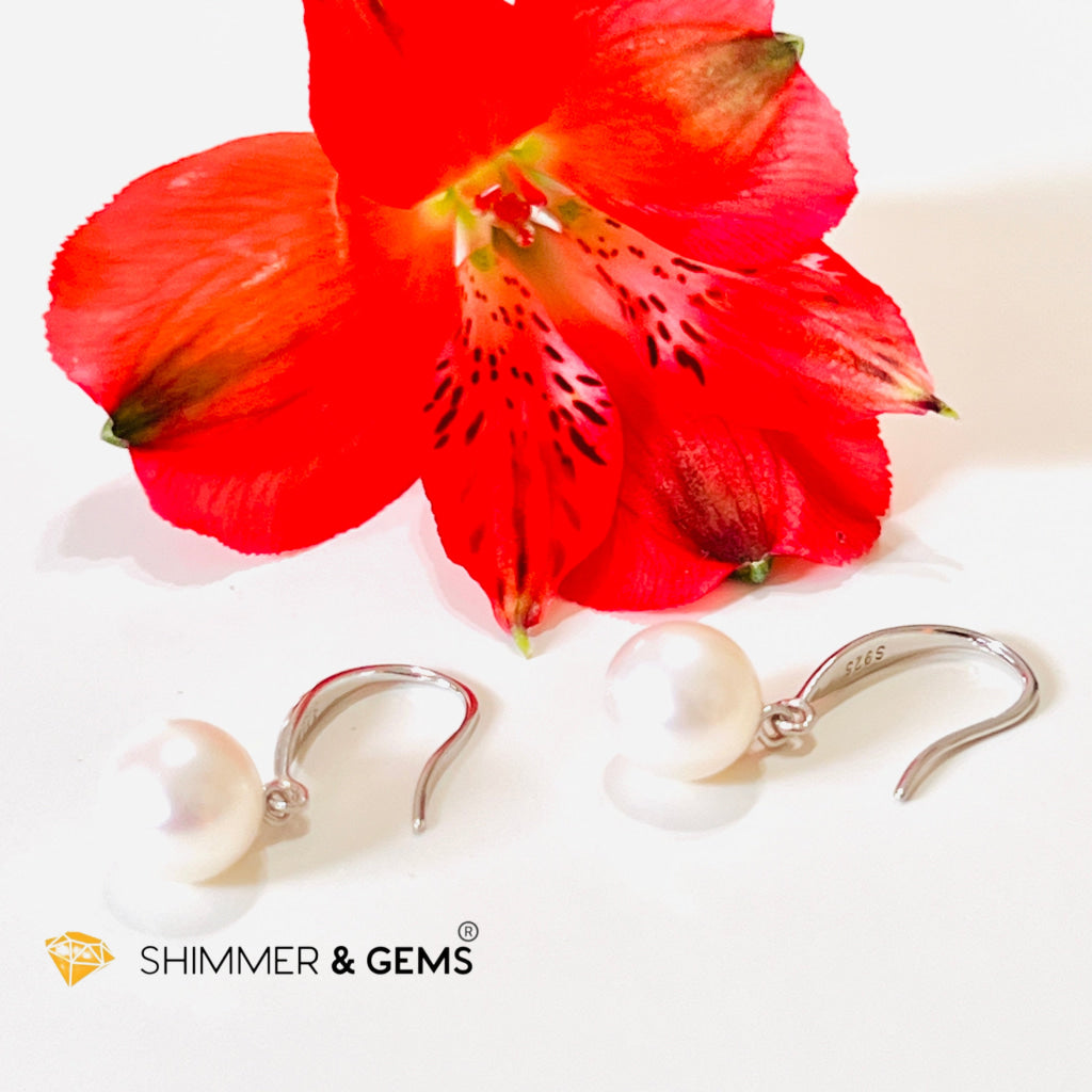 White Pearl 8-8.5Mm 925 Silver Hook Earrings (Aaa Grade)