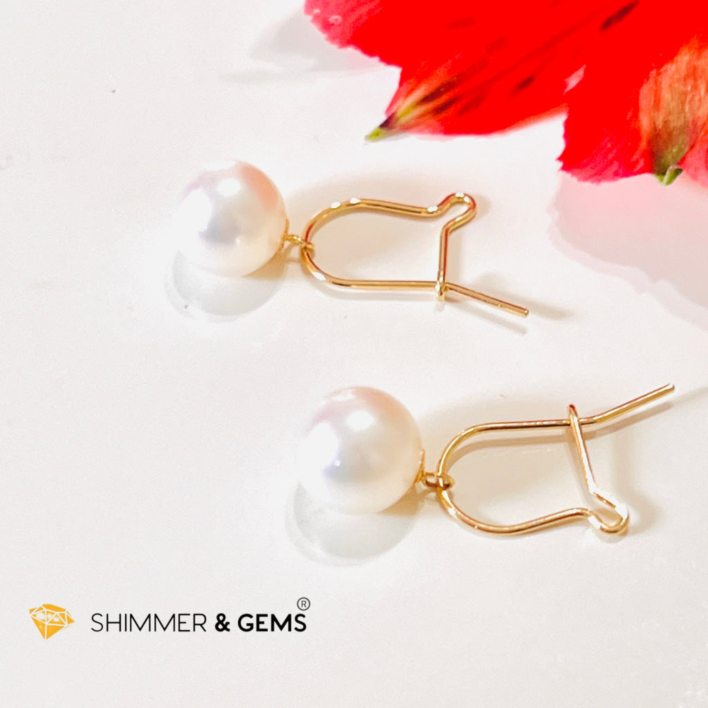 White Pearl Lever Back 18K Gold Earrings (Aaa Grade)