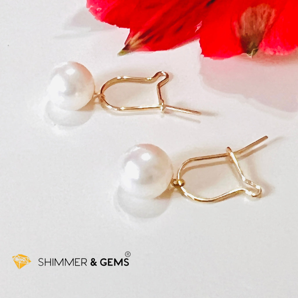 White Pearl Lever Back 18K Gold Earrings (Aaa Grade)
