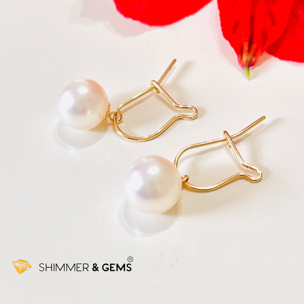 White Pearl Lever Back 18K Gold Earrings (Aaa Grade)