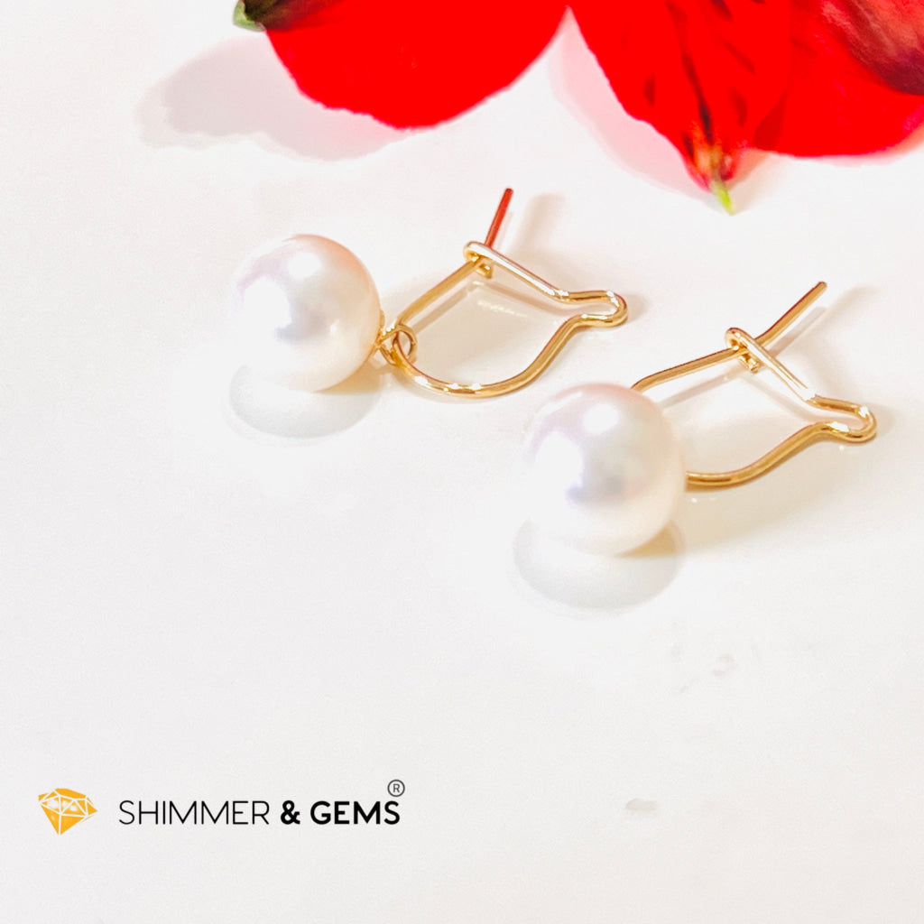 White Pearl Lever Back 18K Gold Earrings (Aaa Grade)