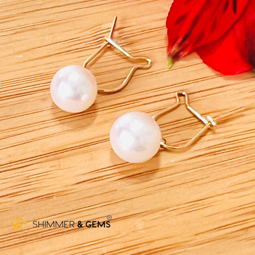 White Pearl Lever Back 18K Gold Earrings (Aaa Grade)