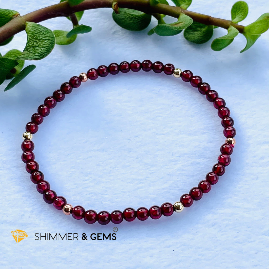 Garnet 3Mm Bracelet With 14K Gold Filled Beads (Passion & Vitality) Bracelets