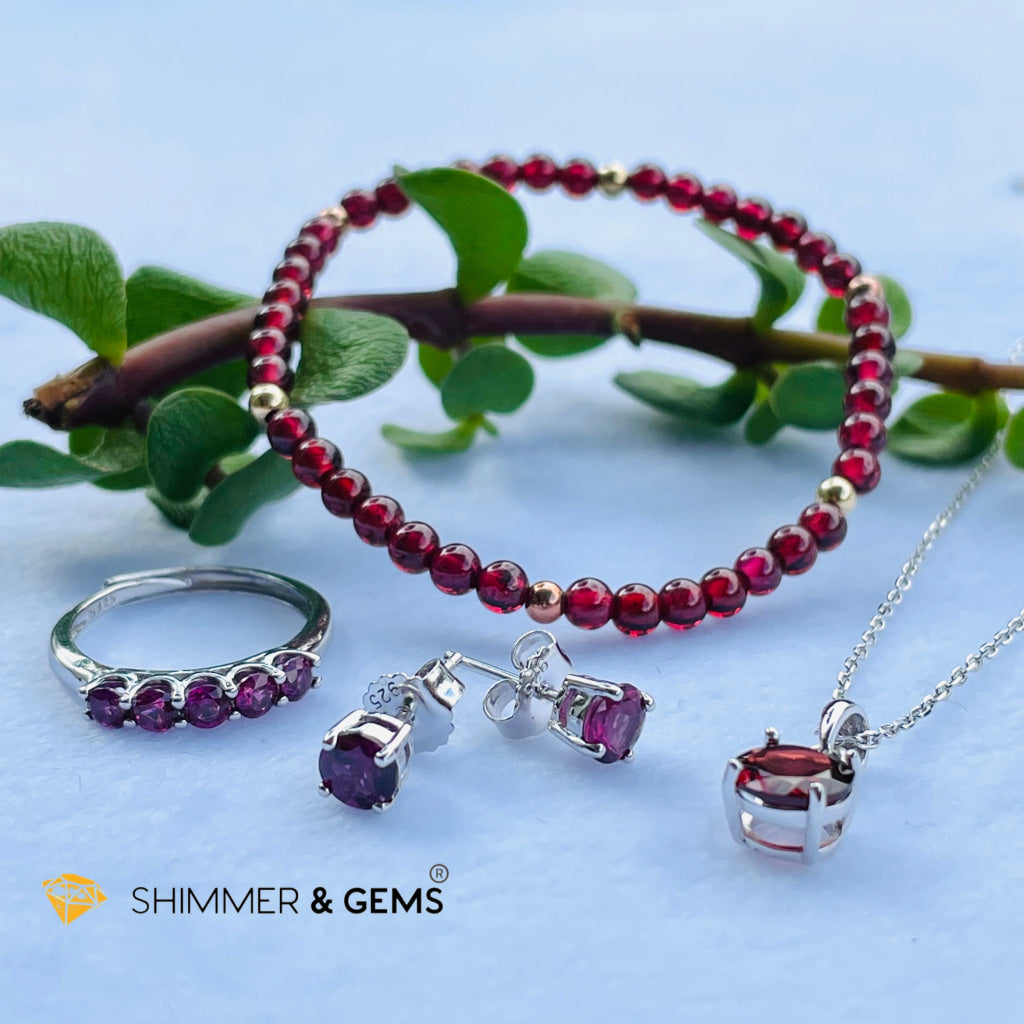 Garnet 3Mm Bracelet With 14K Gold Filled Beads (Passion & Vitality)