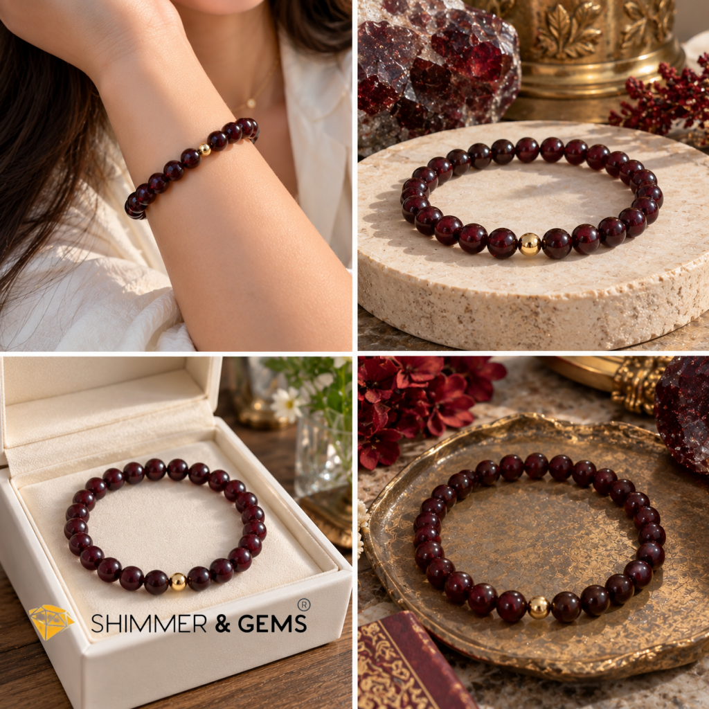 Garnet 6mm Bracelet with 14k gold filled bead