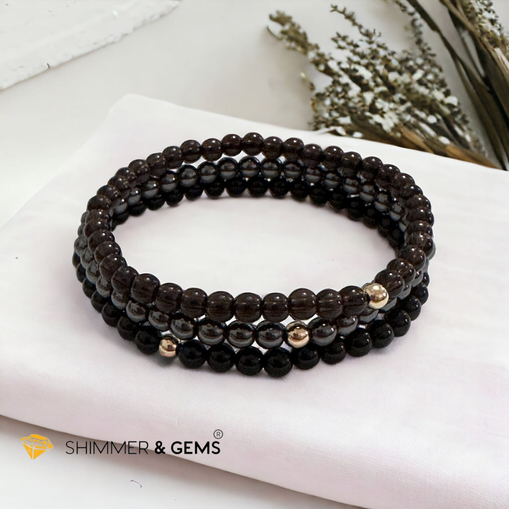 Ghost Month Protection Bundle Bracelets (4mm Onyx, Hematite & Smoky Quartz) with 14k gold filled @35% OFF