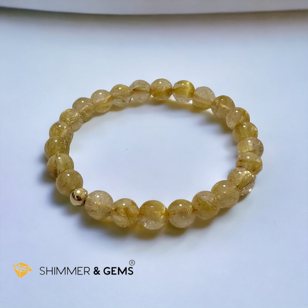 Golden Rutilated 7mm AAAA Grade Bracelet with 14k gold filled Bead