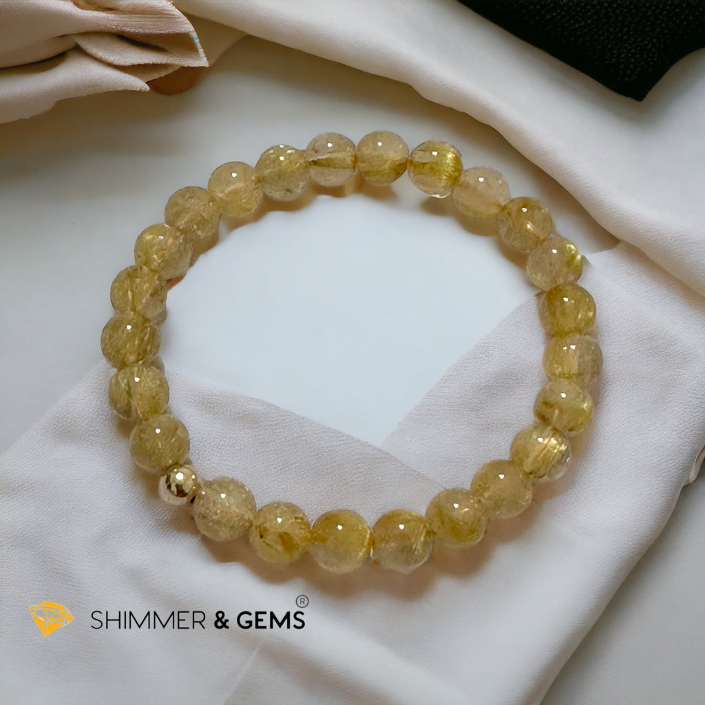 Golden Rutilated 7mm AAAA Grade Bracelet with 14k gold filled Bead