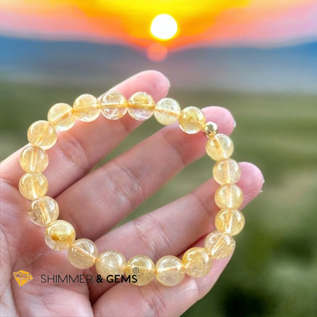 Golden Rutilated 8mm AAA Grade Bracelet with 14k gold filled Bead-Premium, Encoded & Activated