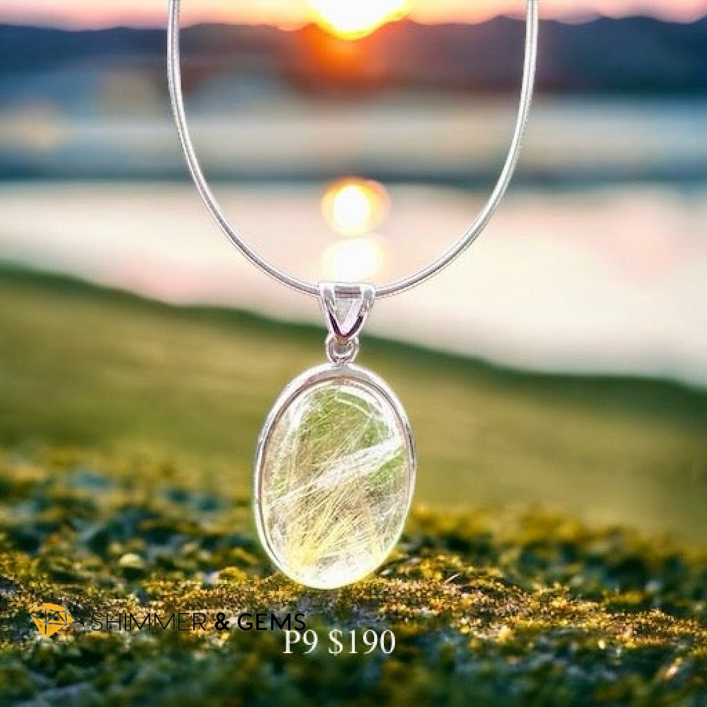 Golden Rutilated Clear Quartz 925 Silver Pendant (AAA Grade)