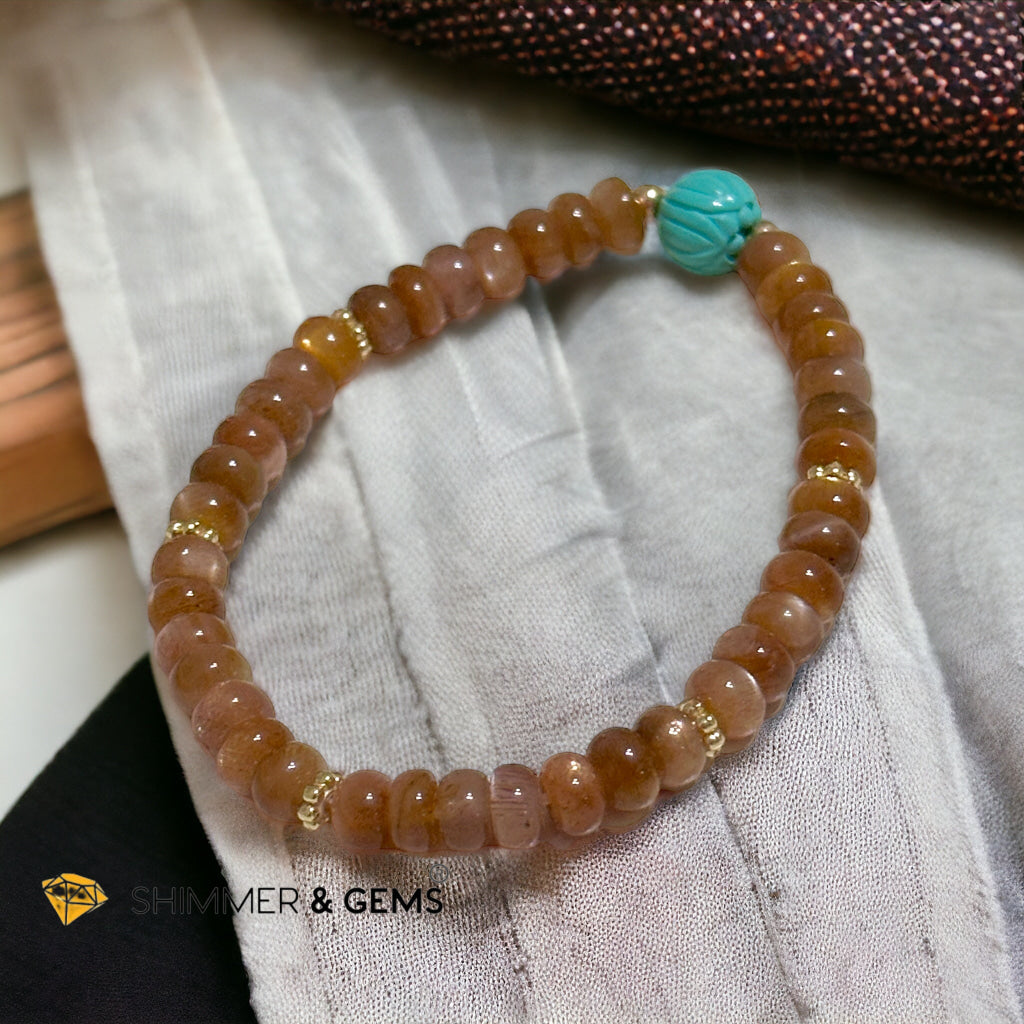 Golden Sunstone Rondelle with Lotus Turquoise Bracelet