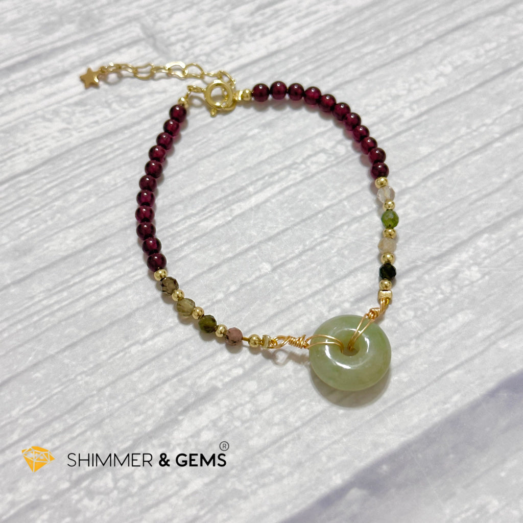 Good Luck Charm Garnet, Mixed Tourmaline & Jade Bracelet