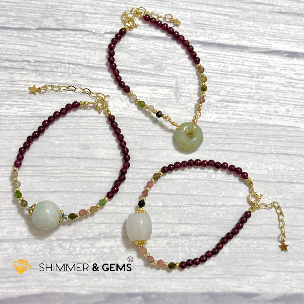 Good Luck Charm Garnet, Mixed Tourmaline & Jade Bracelet