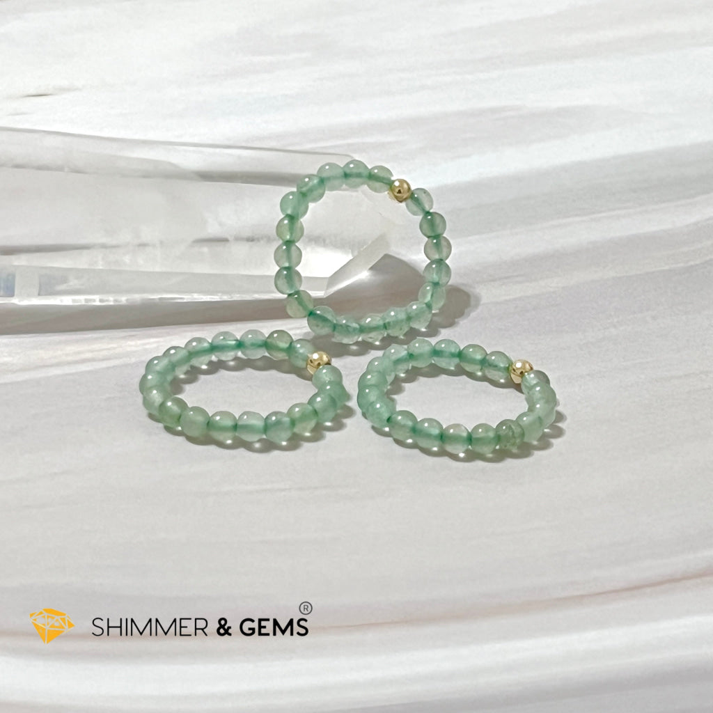 Green Aventurine 3Mm With 14K Gold Filled Beads Ring (Goodluck)