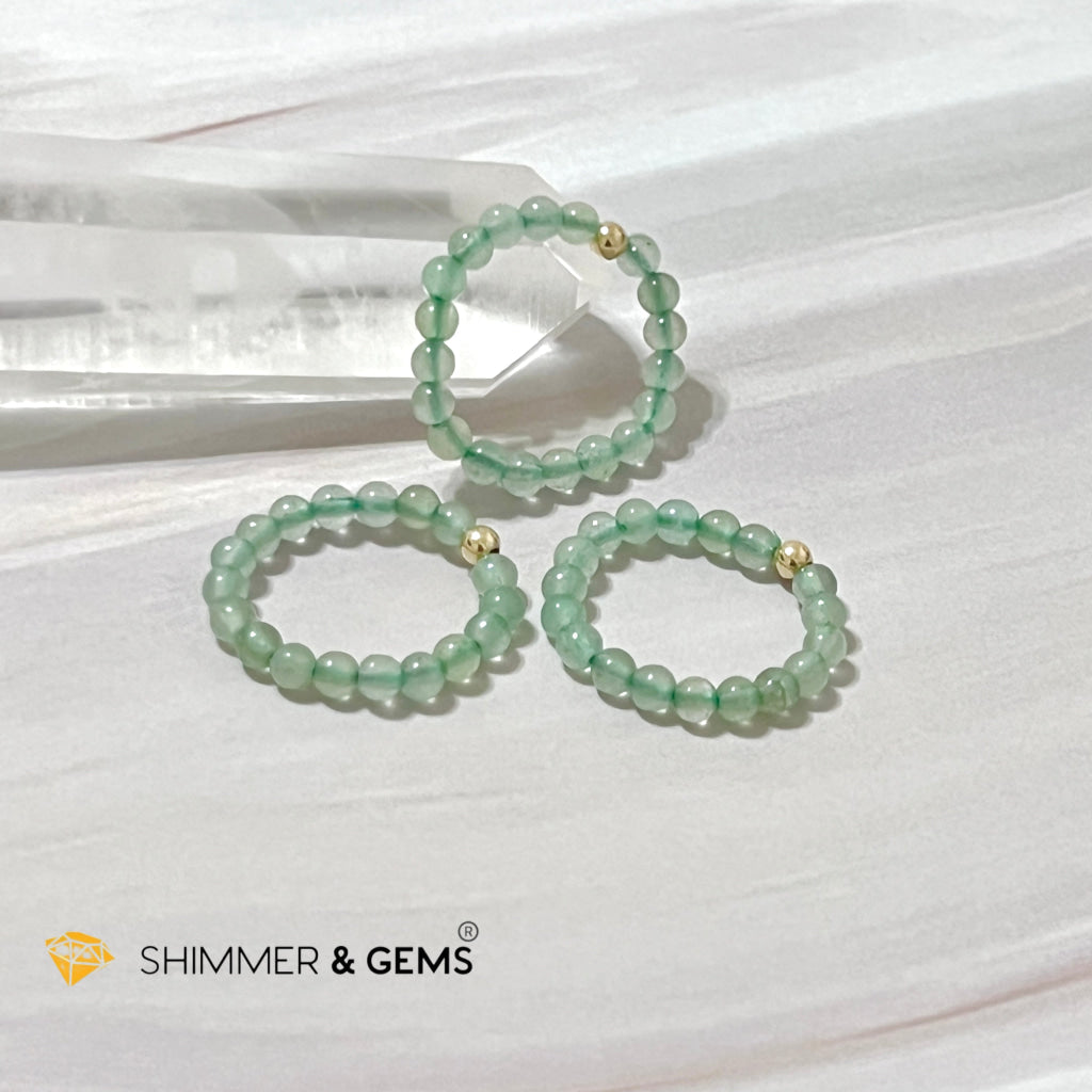 Green Aventurine 3Mm With 14K Gold Filled Beads Ring (Goodluck)