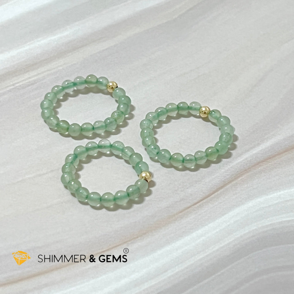 Green Aventurine 3Mm With 14K Gold Filled Beads Ring (Goodluck)