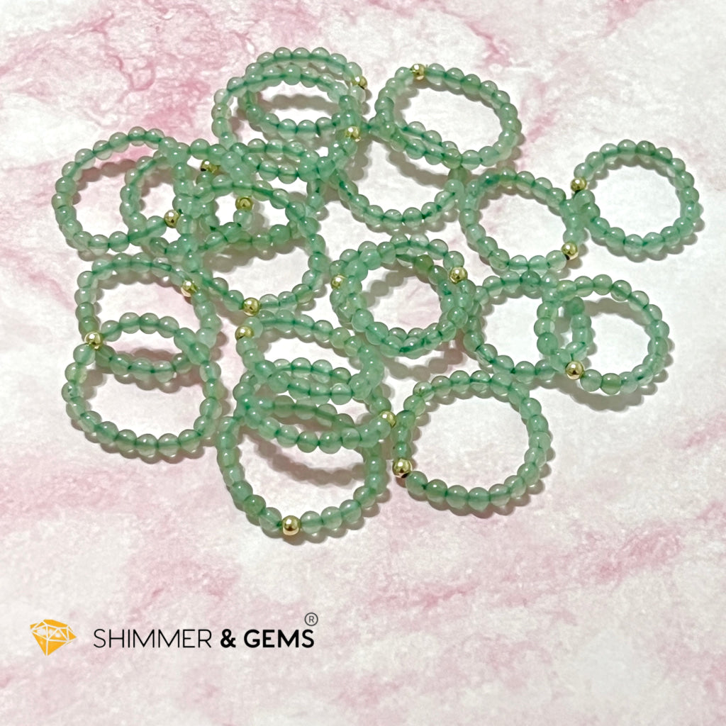 Green Aventurine 3Mm With 14K Gold Filled Beads Ring (Goodluck)