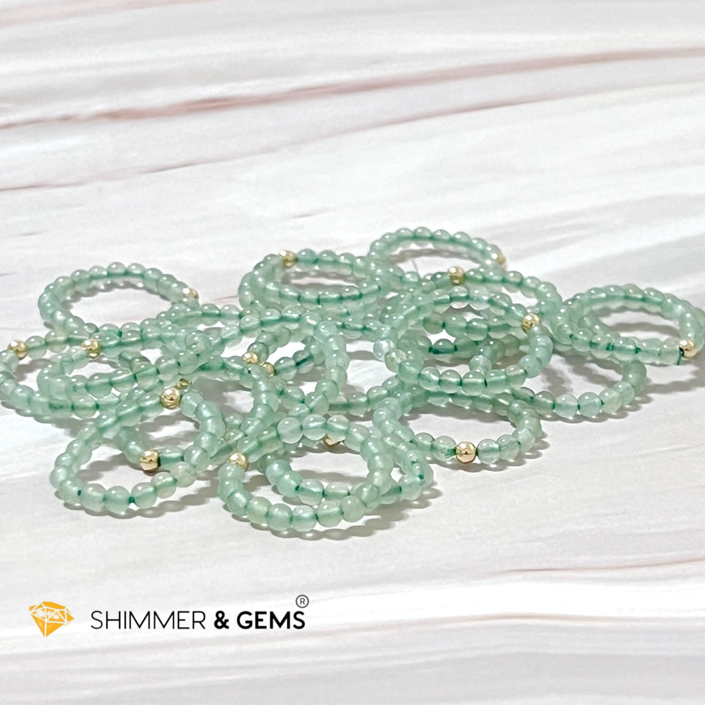 Green Aventurine 3Mm With 14K Gold Filled Beads Ring (Goodluck)