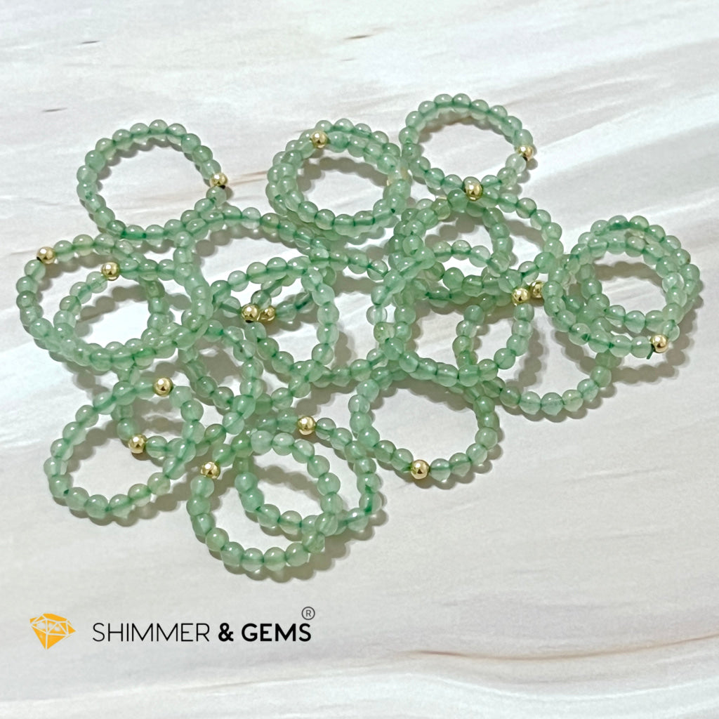 Green Aventurine 3Mm With 14K Gold Filled Beads Ring (Goodluck)