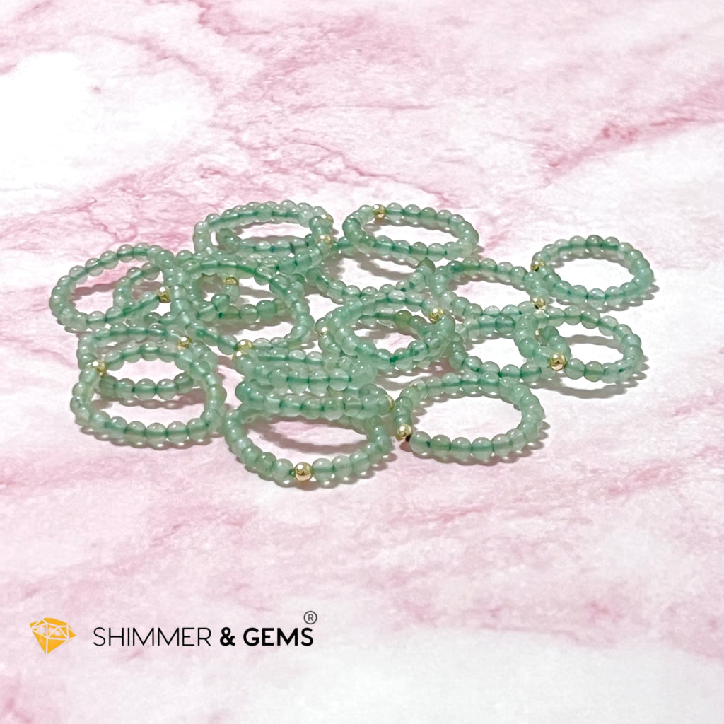 Green Aventurine 3Mm With 14K Gold Filled Beads Ring (Goodluck)