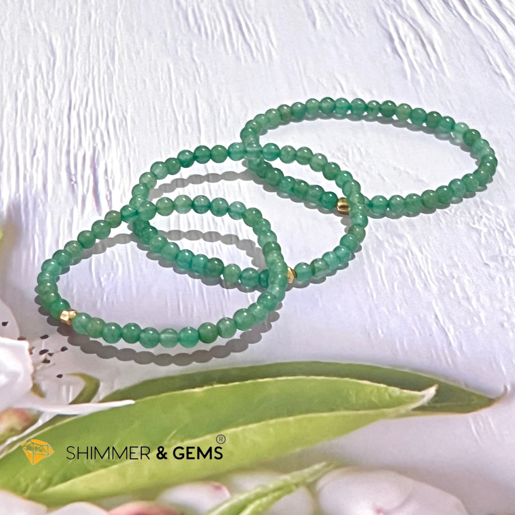 Green Aventurine 4Mm Bracelet With 14K Gold Filled Bead (Good Luck)