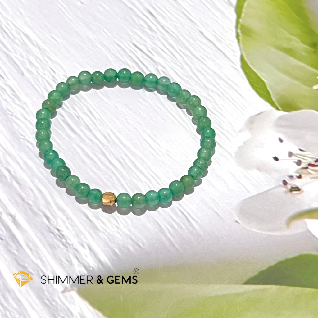 Green Aventurine 4Mm Bracelet With 14K Gold Filled Bead (Good Luck)