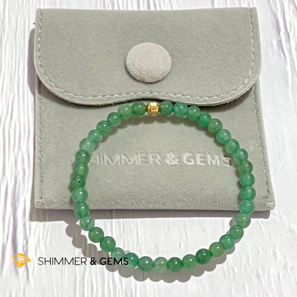 Green Aventurine 4Mm Bracelet With 14K Gold Filled Bead (Good Luck)