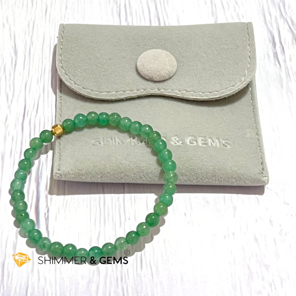 Green Aventurine 4Mm Bracelet With 14K Gold Filled Bead (Good Luck)