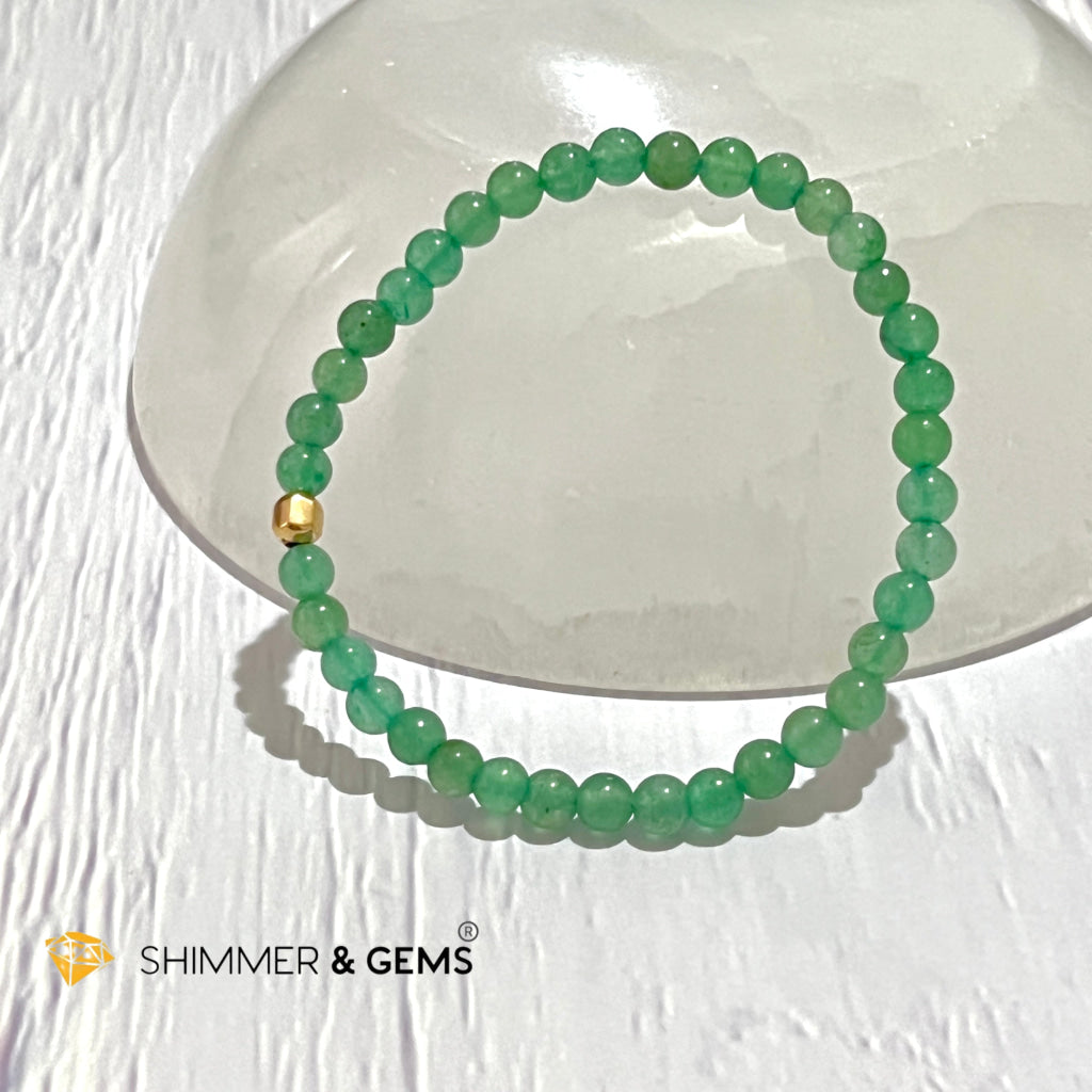 Green Aventurine 4Mm Bracelet With 14K Gold Filled Bead (Good Luck)
