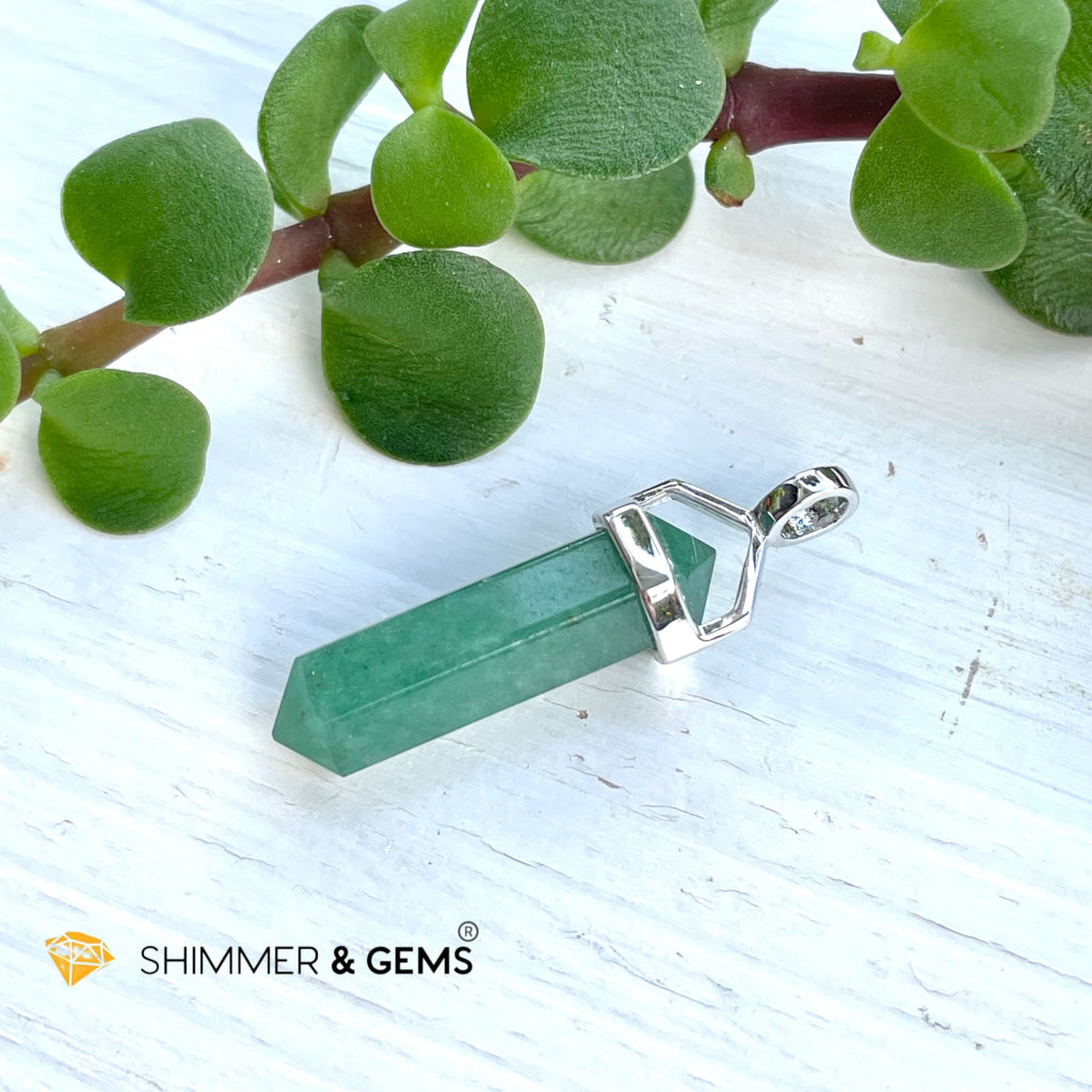 Green Aventurine Double Pointer Pendant 925 Silver (For Luck) Charms & Pendants