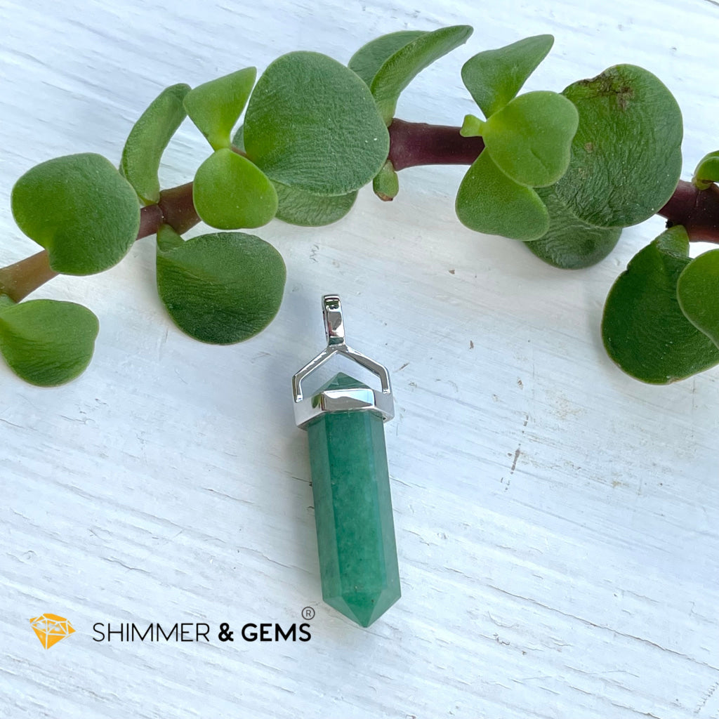 Green Aventurine Double Pointer Pendant 925 Silver (For Luck) Charms & Pendants