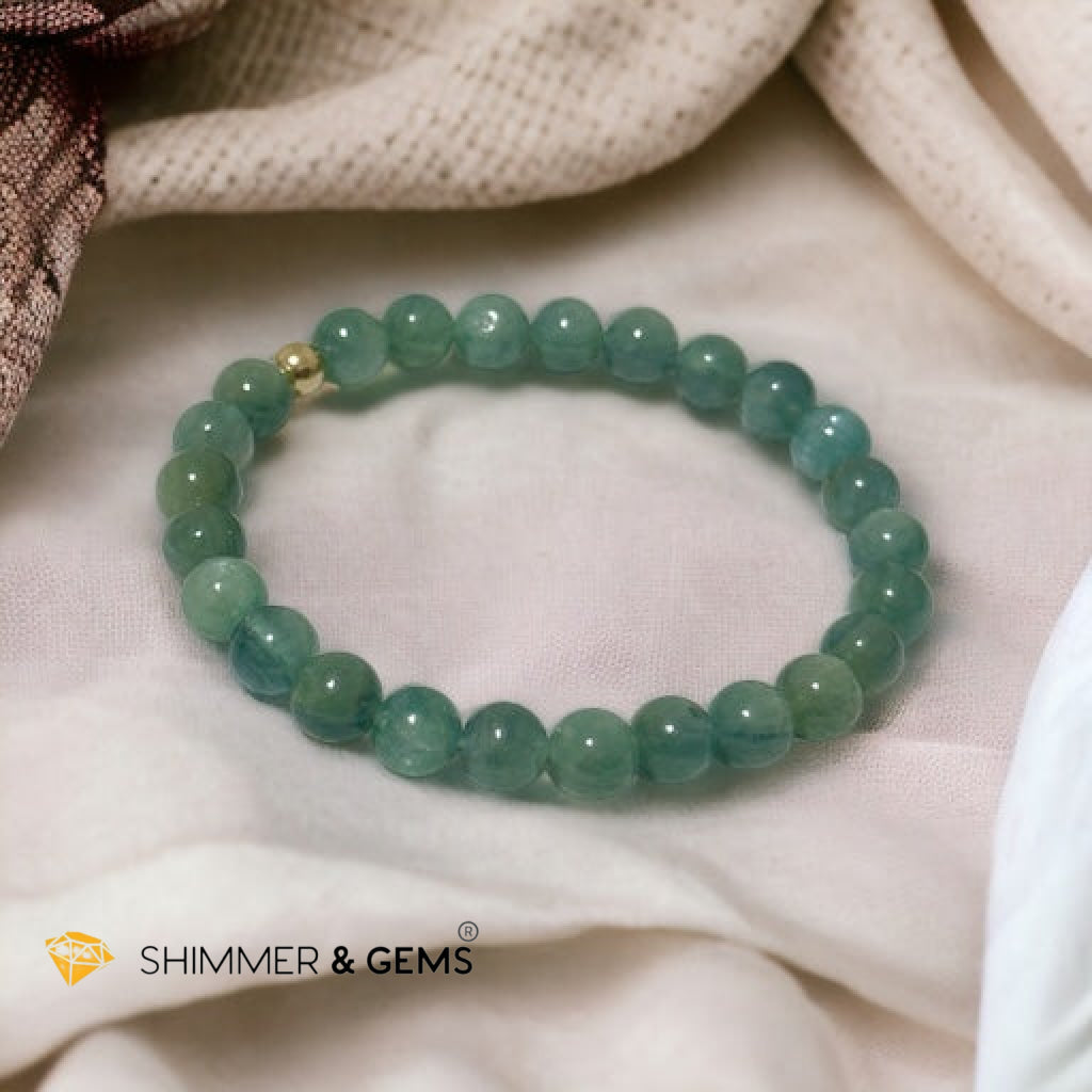 Green Kyanite 6mm Bracelet with 14k Gold Filled AAA Grade (Extremely Rare, Natural) Premium, Encoded & Activated