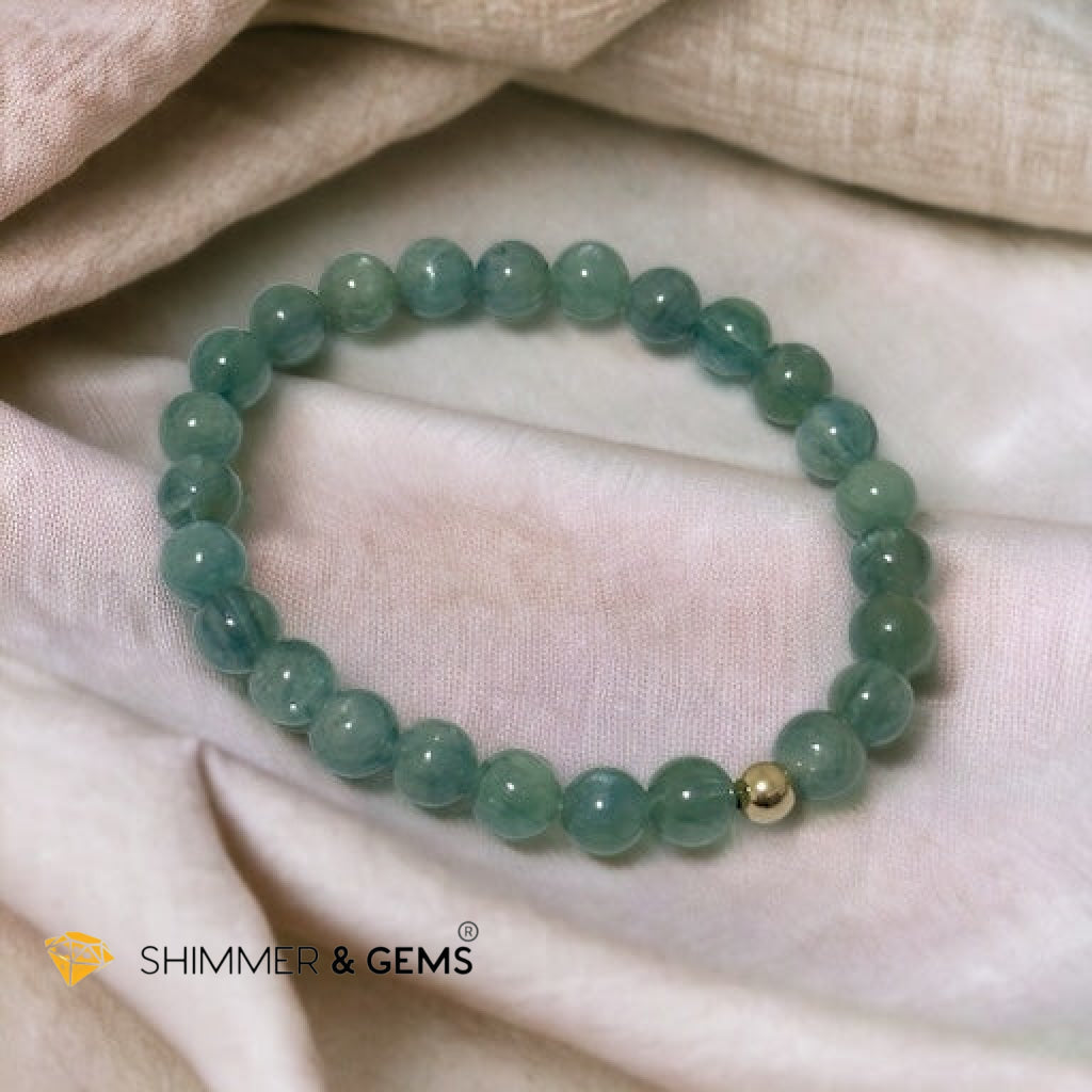 Green Kyanite 6mm Bracelet with 14k Gold Filled AAA Grade (Extremely Rare, Natural) Premium, Encoded & Activated