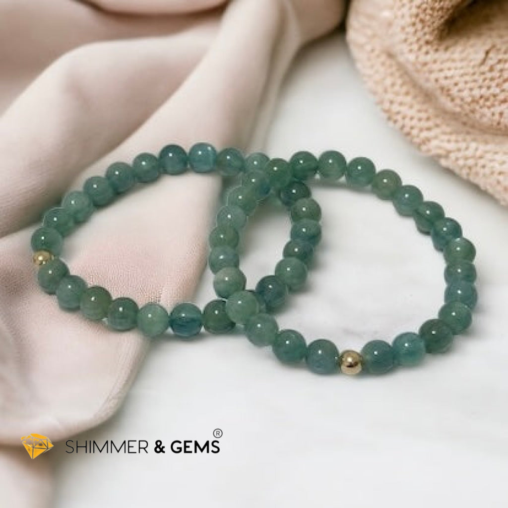 Green Kyanite 6mm Bracelet with 14k Gold Filled AAA Grade (Extremely Rare, Natural) Premium, Encoded & Activated