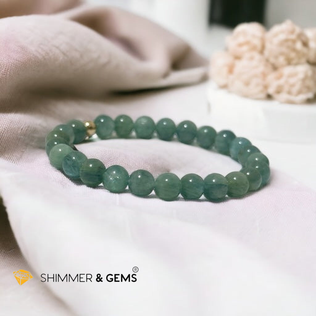 Green Kyanite 6mm Bracelet with 14k Gold Filled AAA Grade (Extremely Rare, Natural) Premium, Encoded & Activated